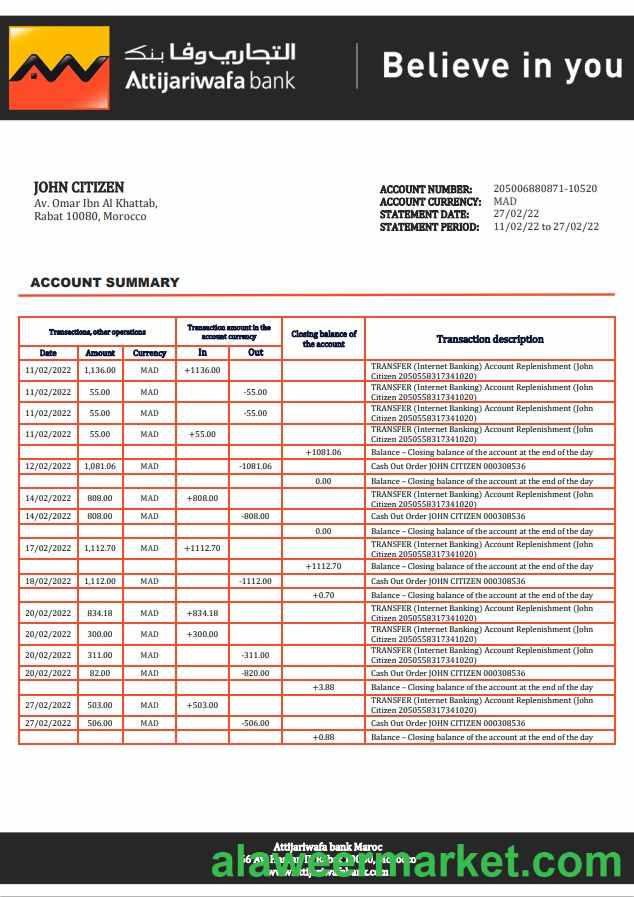 Morocco Attijariwafa bank statement